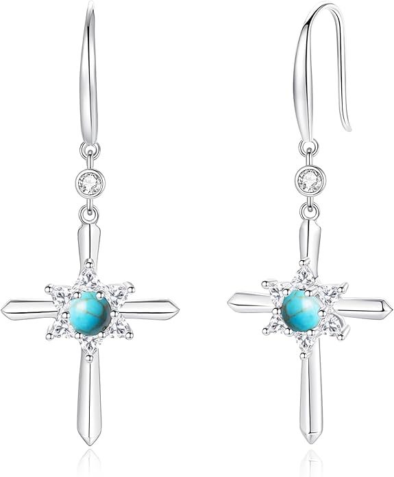 FANCIME Cross Dangle Drop Earrings 925 Sterling Silver Dainty Round Birthstone Earring Fine Jewelry Birthday Gifts for Her Women