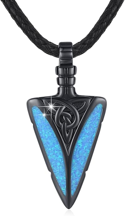 PCTJYFU Arrowhead Necklace 925 Sterling Silver for Women Men Pendant with Blue Opal/Abalone Shell/Turquoise Black Gold Plating Protective Symbol Jewelry Adjustable Chain Gift for Him Her