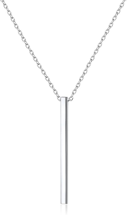 ChicSilver Customizable Vertical Bar Pendant Necklace 925 Sterling Silver Y Necklace Simple Fashion Jewelry Gifts for Women