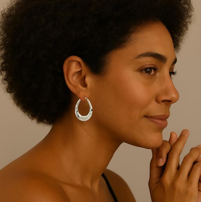 LeCalla 925 Sterling Silver Shrimp Classic Diamond-Cut Light-Weight Hoop Earrings for Women