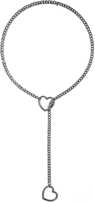 Heart Slip Chain Necklaces for Women,Stainless Steel Adjustable Lariat Heart Y-Necklace,Punk Gothic Cuban Collar Choker Necklace for women