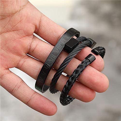 WFYOU 3PCS Stainless Steel Bracelets for Men Gold Roman Numeral Bangle Bracelet Twisted Cable Bracelet Adjustable Cuff Bracelet Mens Luxury Jewelry Bracelets Gifts