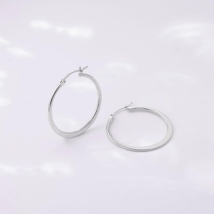 Gacimy Flattened 14K Gold Plated Hoop Earrings for Women, 14K Real Gold Plated Hoops with 925 Sterling Silver Post,Hypoallergenic Lightweight Earring