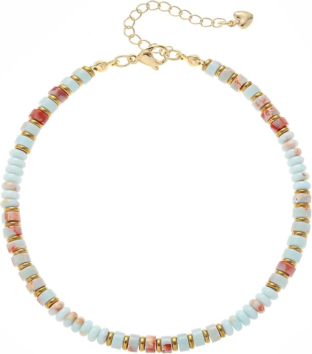 XIJIN Natural Stone Beaded Anklets for Women Handmade Beach Boho Turquoise Beads Ankle Bracelet Jewelry Gift for Her