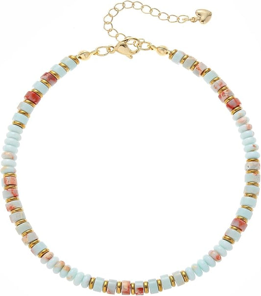 XIJIN Natural Stone Beaded Anklets for Women Handmade Beach Boho Turquoise Beads Ankle Bracelet Jewelry Gift for Her