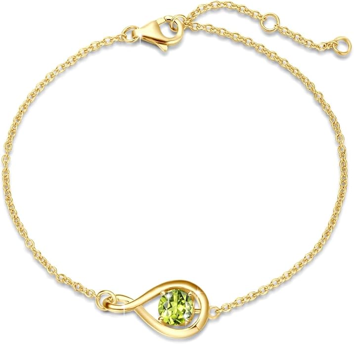 FANCIME Love Bracelet 925 Sterling Silver Infinity Birthstone Bracelets for Women Fine Jewelry Birthday Christmas Gifts for Her Mom Wife, Chain Length 6.7"+1.2" Extend