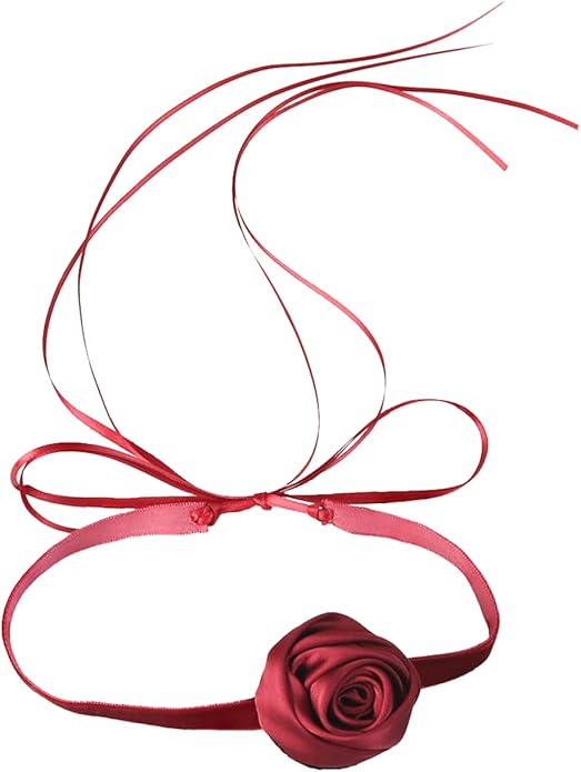 Black Choker Camellia Flower Lace-up Necklace For Women