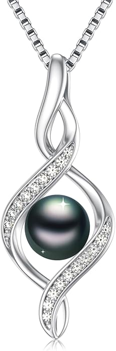 Tahitian Black Pearl Necklace Infinity Gifts for Women Wife Wedding Birthday Anniversary Jewelry Valentines Christmas Day Gifts 925 Sterling Silver