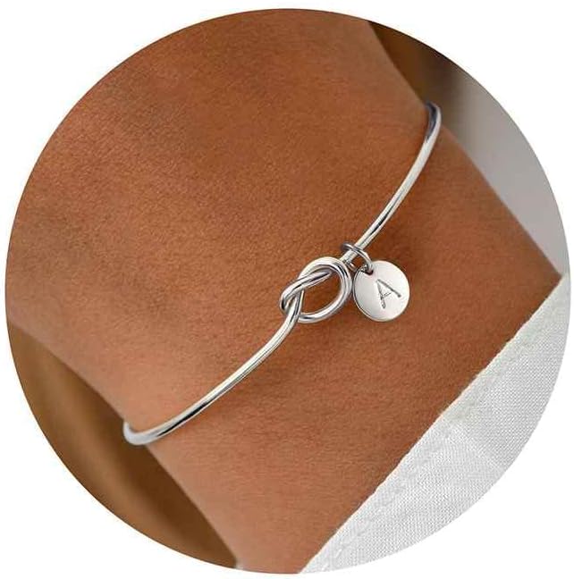 Turandoss Initial Bracelets for Women - Dainty Knot Letter A-Z Initial Bracelet for Women, Personalized Cuff Bangle Bracelet for Women, Jewelry for Women