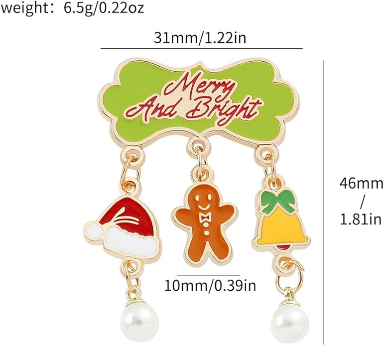 ONLYJUMP Christmas Bell Brooch Pins for Women Girls Lovely Crystal Christmass Tree Snowflake Bell Reindeer Snowman Brooches Colorful Xmas Enamel Pins Holiday Party Gift
