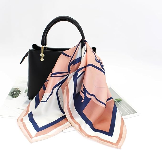 ANDANTINO 100% Pure Mulberry Silk Small Square Scarves -21'' x 21''- Digital Printed Neckerchief –Women Men Lightweight Scarf