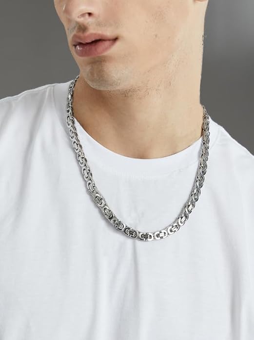 ChainsHouse Flat Byzantine Link Necklace for Men 6mm/8mm/10mm Width, 18K Gold Plated/Stainless Steel Black Byzantine Chain Necklaces, 18" 20" 22" 24" 26" 28" 30" Length, with Gift Box