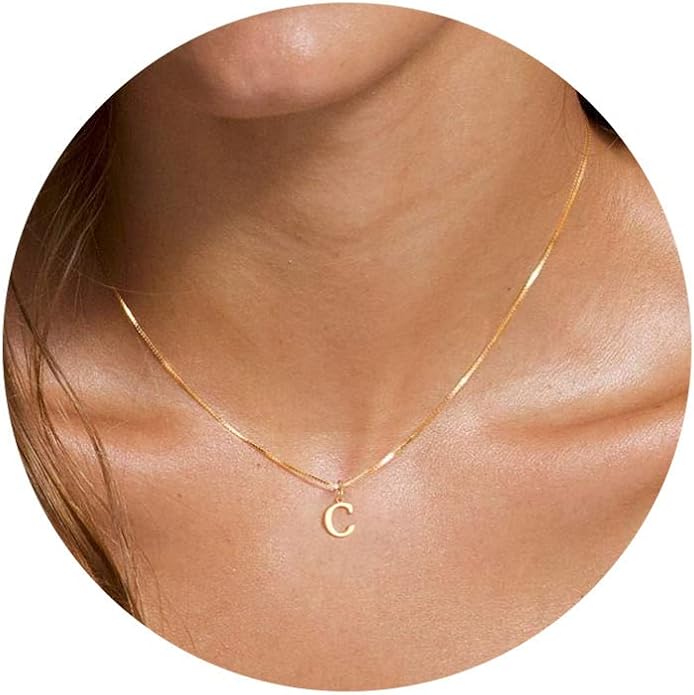 Foxgirl Gold Initial Necklaces for Women, Dainty Gold Letter Necklace Tiny A-Z Pendant Choker Necklace Trendy Cute Personalized Monogram Name Necklace Gold Jewelry Necklace for Women Gift