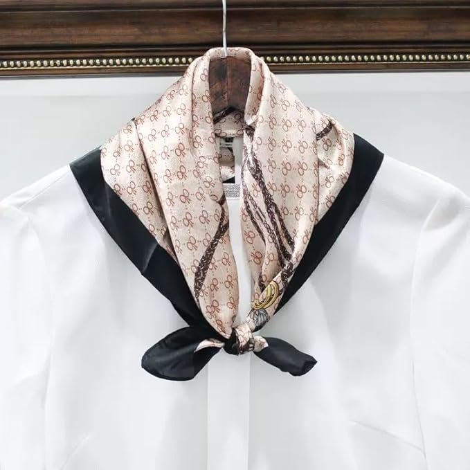 ANDANTINO 100% Pure Mulberry Silk Small Square Scarves -21'' x 21''- Digital Printed Neckerchief –Women Men Lightweight Scarf