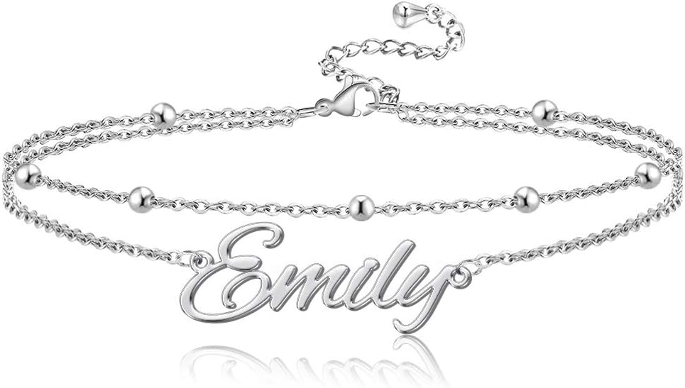 Personalized Name Ankle Bracelet for Women Custom Layered Name Anklet with Initials 18K Gold Plated Graduation Gift Customized Anklets for Women 8.7”-10.7”
