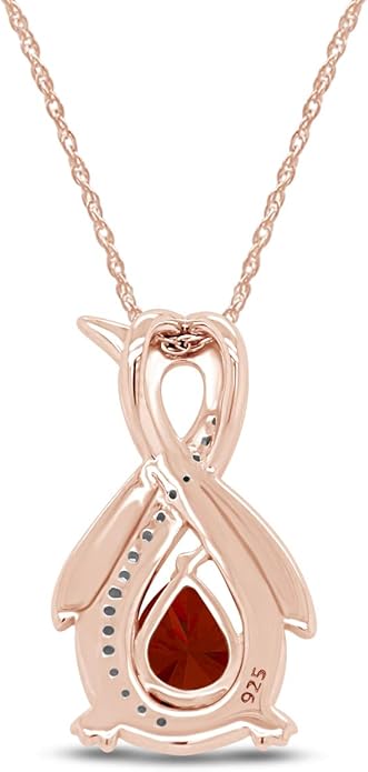 Infinity Penguin Pendant Necklace for Women, 14K Gold Over Sterling Silver with Pear & Round Cut Simulated Birthstone & White Diamond Accents, Dainty Animal Jewelry Gift with 18" Chain