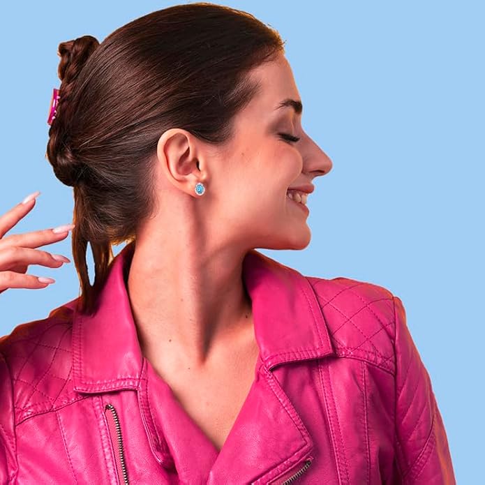 10K White Gold Oval Gemstone and Natural Round Diamonds Stud Earrings for Women - Hypoallergenic Trendy Ladies Earrings for Women - Jewelry Gifts for Wife