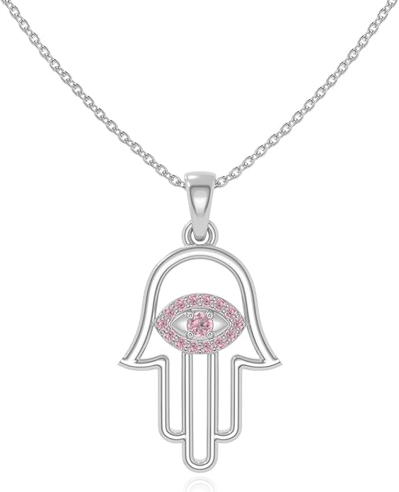 Natural Gemstone Evil Eye-Hamsa Hand Pendant Necklaces for Women in Silver/18K Yellow/Rose Gold Vermeil,Birthstone Jewelry Gifts for Her Birthday,Anniversary,Christmas,Graduation