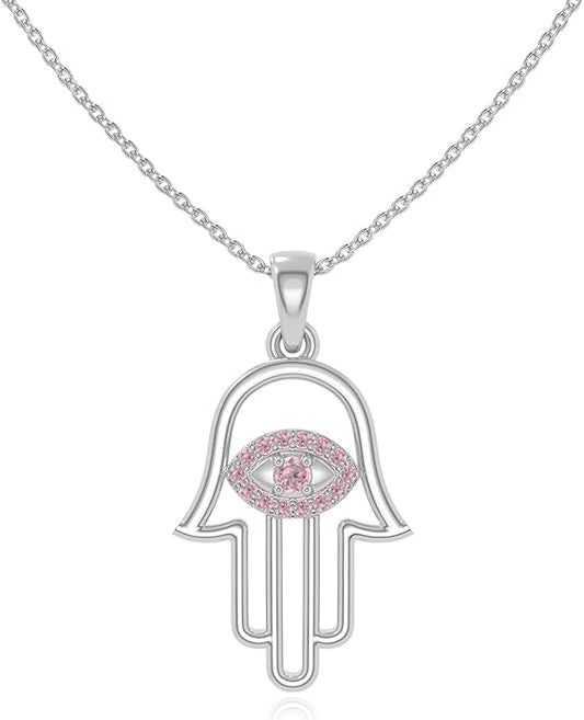 Natural Gemstone Evil Eye-Hamsa Hand Pendant Necklaces for Women in Silver/18K Yellow/Rose Gold Vermeil,Birthstone Jewelry Gifts for Her Birthday,Anniversary,Christmas,Graduation