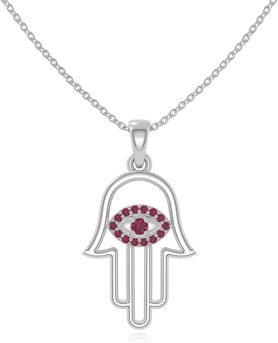 Natural Gemstone Evil Eye-Hamsa Hand Pendant Necklaces for Women in Silver/18K Yellow/Rose Gold Vermeil,Birthstone Jewelry Gifts for Her Birthday,Anniversary,Christmas,Graduation