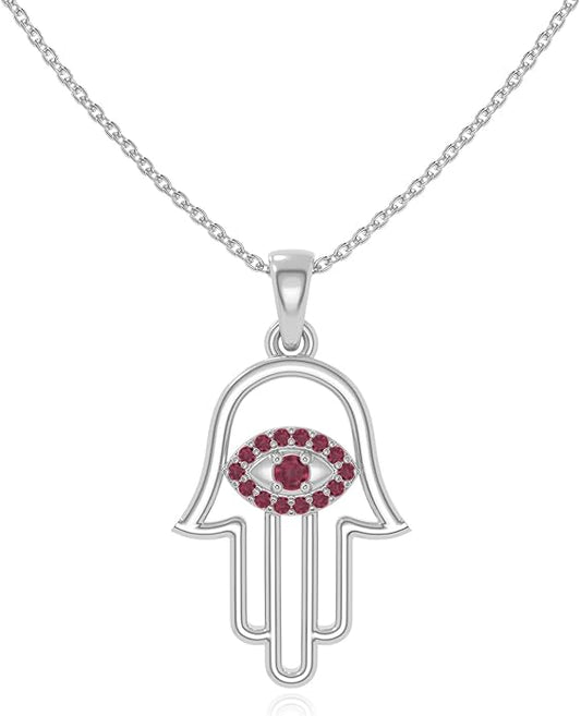 Natural Gemstone Evil Eye-Hamsa Hand Pendant Necklaces for Women in Silver/18K Yellow/Rose Gold Vermeil,Birthstone Jewelry Gifts for Her Birthday,Anniversary,Christmas,Graduation