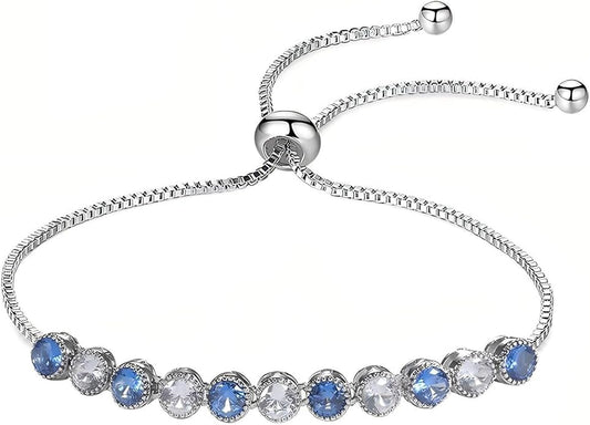 Italian Sterling Silver Women's Tennis Bracelets | Ladies' Sterling Silver Rope Adjustable Bracelet with Crystals | Gift for She