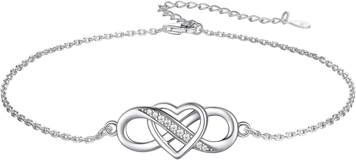 Custom4U Personalized Infinity Ankle Bracelets for Women 925 Sterling Silver Anklet Bracelet Endless Love Symbol Birthstone Charm Adjustable Foot Chain Jewelry Mothers Day Gifts for Mom Wife Women Her