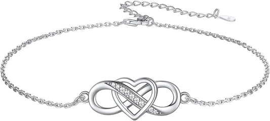 Custom4U Personalized Infinity Ankle Bracelets for Women 925 Sterling Silver Anklet Bracelet Endless Love Symbol Birthstone Charm Adjustable Foot Chain Jewelry Mothers Day Gifts for Mom Wife Women Her