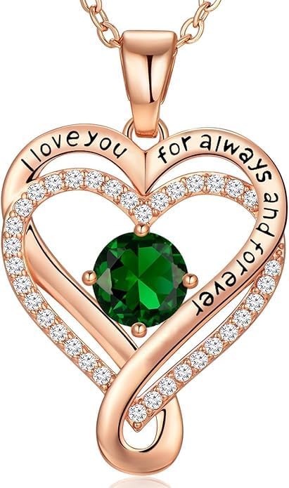 Birthstone Infinity Heart Necklace for Women Wife Girlfriend Mom Daughter Gifts S925 Silver Jewelry For Anniversary Rose Gold Gifts For Birthday Christmas Mothers Valentines Day