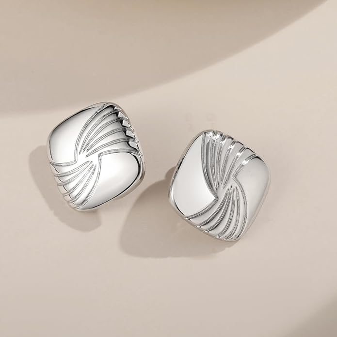 Gold Chunky Statement Earrings for Women, Trendy 14K Gold Plated Drop Dangle Square Geometric Vintage Designer Stud Earrings, Jewelry Gift