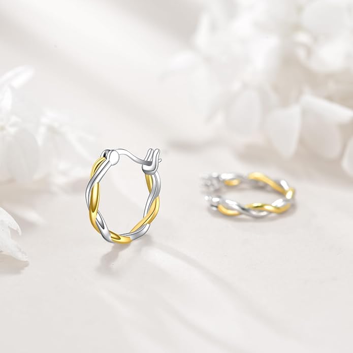 Two Tone Hoop Earrings 925 Sterling Silver Huggie Earrings Mixed Metal Earrings Two Tone Jewelry for Women Men