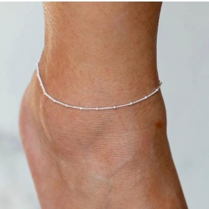Dainty Ankle Bracelets for Women 18K Gold Plated Satellite Beaded Herringbone Chain Anklets Simple Lip Chain Anklet Minimalist Summer Beach Foot Jewelry Christmas