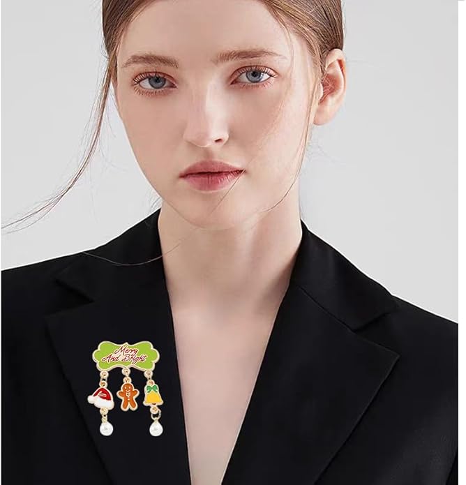 ONLYJUMP Christmas Bell Brooch Pins for Women Girls Lovely Crystal Christmass Tree Snowflake Bell Reindeer Snowman Brooches Colorful Xmas Enamel Pins Holiday Party Gift