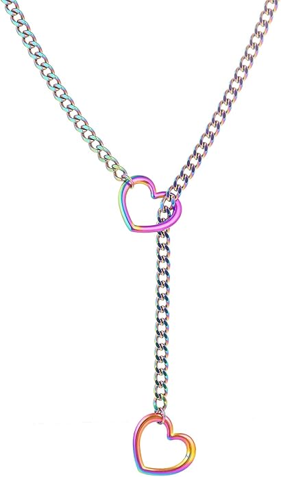 Heart Slip Chain Necklaces for Women,Stainless Steel O-Ring Adjustable Lariat Y-Necklace,Punk Gothic Cuban Collar Choker Necklace for women