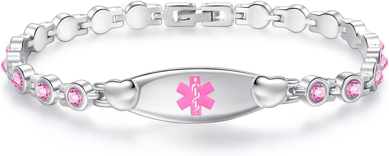 LinnaLove Fashion Shiny medical alert bracelet with Free Engraving Stainless steel Medical id bracelet for Women