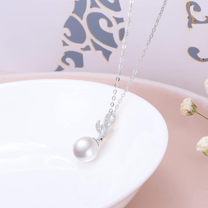 14k Gold Diamond Pineapple Pearl Necklace for Women, 14 Carat Gold Jewelry Gifts, Christmas Present for Her, 16-18 Inch