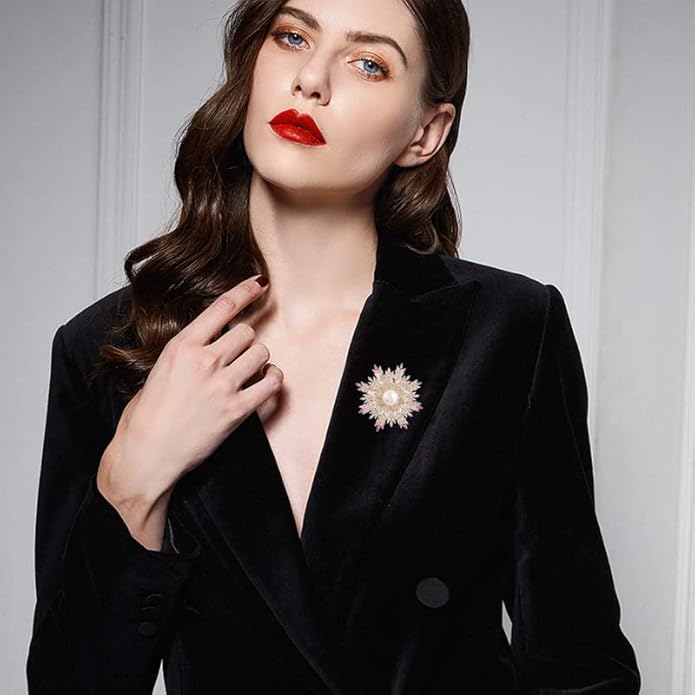 14K Gold Handmade Snowflake Brooch, Adorned with Natural Pearls and Moissanite, Sophisticated Women's Jewelry, Perfect Birthday and Special Occasion Gift