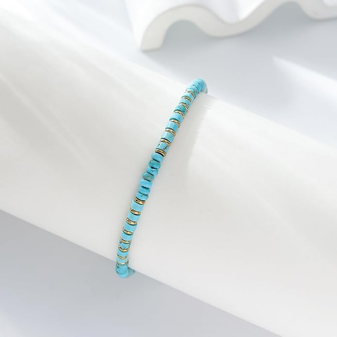 XIJIN Natural Stone Beaded Anklets for Women Handmade Beach Boho Turquoise Beads Ankle Bracelet Jewelry Gift for Her