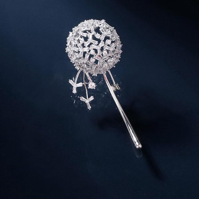 Flower Design Dandelion Brooch in 14K Gold, Moissanite and Crystal Embellished Floral Brooch, Fashion Accessories for Women