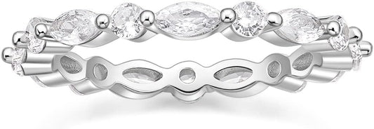 EAMTI 2mm 925 Sterling Silver Wedding Band Cubic Zirconia Full Eternity Stackable Engagement Ring Size 3-13