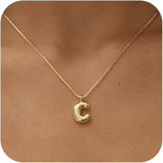 Bubble Gold Silver Letter Necklace Initial Necklaces for Women Trendy 14K Dainty Charm Pendant Name Necklace Personalized Jewelry Gift for Women Teen
