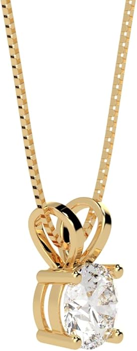 Houston Diamond District 0.5-10 Carat Lab Grown Diamond Solitaire Pendant Necklace, Round Cut Solitaire, 4-Prong Setting, Jewelry for Women (E-F, VS)