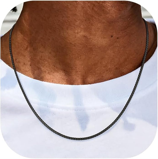 Richsteel Stainless Steel Mens Flat Link Chain Necklace, Black/Gold/Steel Chain for men, 2mm/4mm/6mm Width, No Tarnish & Hypoallergenic Hip Hop Jewelry, 18"-30" Length