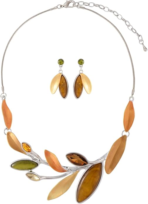 Vintage Chunky Statement Jewelry Set Retro Leaf Floral Geometric Bohemian Boho Bib Necklace Earring Set Fashion Costume Jewelry for Women Girls Wedding Party Prom Unique Gift