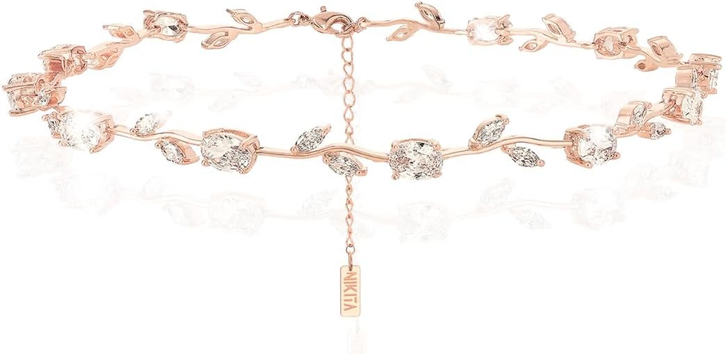 Nikita By Niki 18K Leaf Choker Necklace – Elegant Bridal Choker for Weddings, Formal Choker Necklace for Women, Dainty Wedding Jewelry Gift