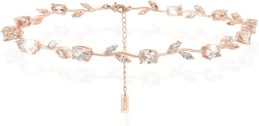 Nikita By Niki 18K Leaf Choker Necklace – Elegant Bridal Choker for Weddings, Formal Choker Necklace for Women, Dainty Wedding Jewelry Gift
