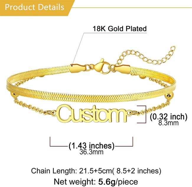 U7 Custom Layered Ankle Bracelets for Women Stainless Steel Bead/Cuban/Figaro/Rope/Wheat Chain Anklet Waterproof Anklet Jewelry for Beach Vacation