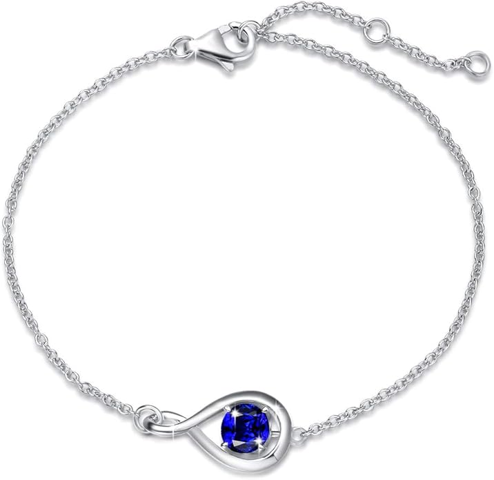 FANCIME Love Bracelet 925 Sterling Silver Infinity Birthstone Bracelets for Women Fine Jewelry Birthday Christmas Gifts for Her Mom Wife, Chain Length 6.7"+1.2" Extend