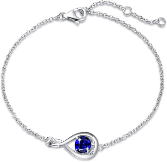FANCIME Love Bracelet 925 Sterling Silver Infinity Birthstone Bracelets for Women Fine Jewelry Birthday Christmas Gifts for Her Mom Wife, Chain Length 6.7"+1.2" Extend