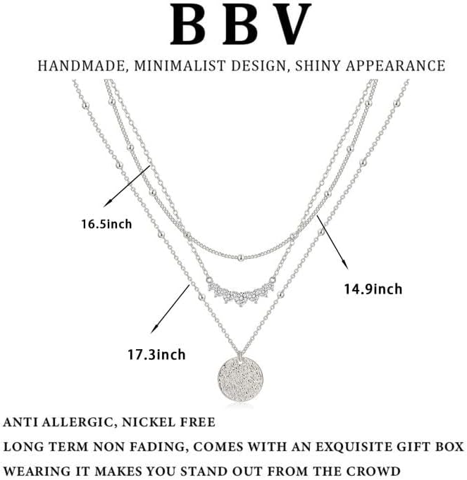 BBV Layered Gold Necklaces for Women Stackable Dainty 14K Gold Plated Silver Chain Necklace Layering Cute Fashion Pendant Choker Necklaces Trendy Jewelry Set Gifts for Women